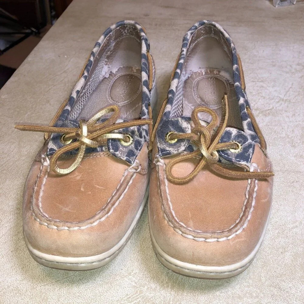 Sperry Boat Shoes Womens Size 8 Tan‎ Slip On Cheetah Print